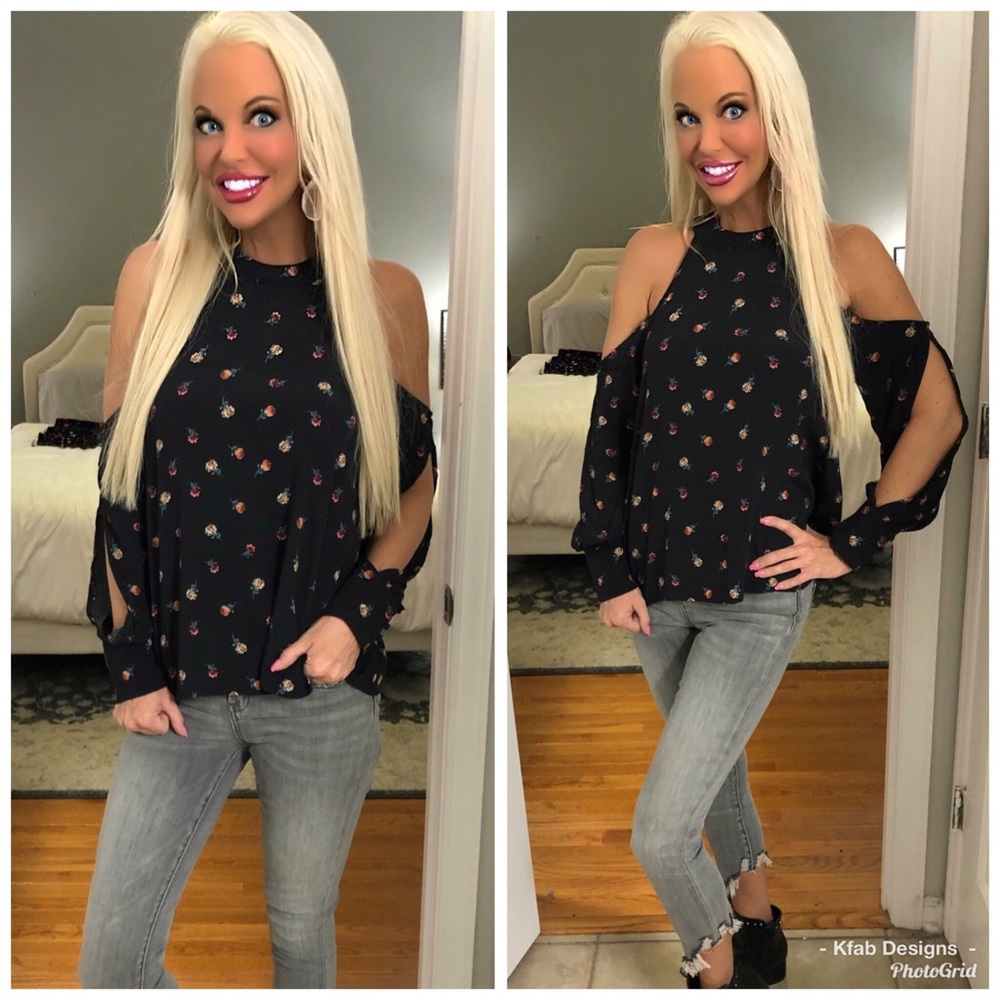 ❤️SALE!!  Black Floral Puffy Sleeve Top! - Picture 2 of 4